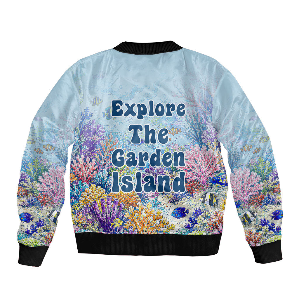 Fiji Taveuni Rainbow Reef Sleeve Zip Bomber Jacket Scuba Diver Vibrant Undersea Coral Garden Watercolor