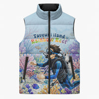 Fiji Taveuni Rainbow Reef Sleeveless Puffer Jacket Scuba Diver Vibrant Undersea Coral Garden Watercolor