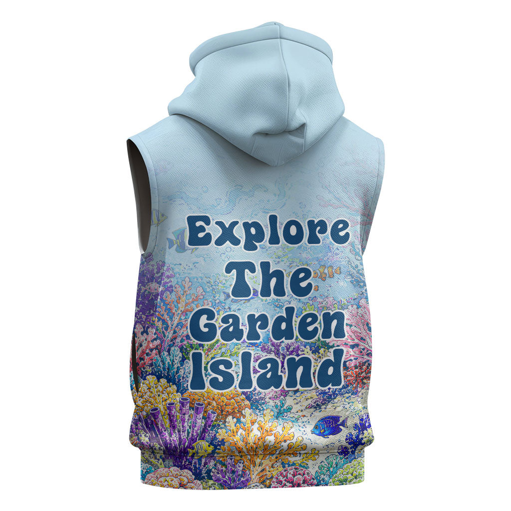Fiji Taveuni Rainbow Reef Sleeveless Zip Hoodie Scuba Diver Vibrant Undersea Coral Garden Watercolor