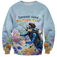 Fiji Taveuni Rainbow Reef Sweatshirt Scuba Diver Vibrant Undersea Coral Garden Watercolor