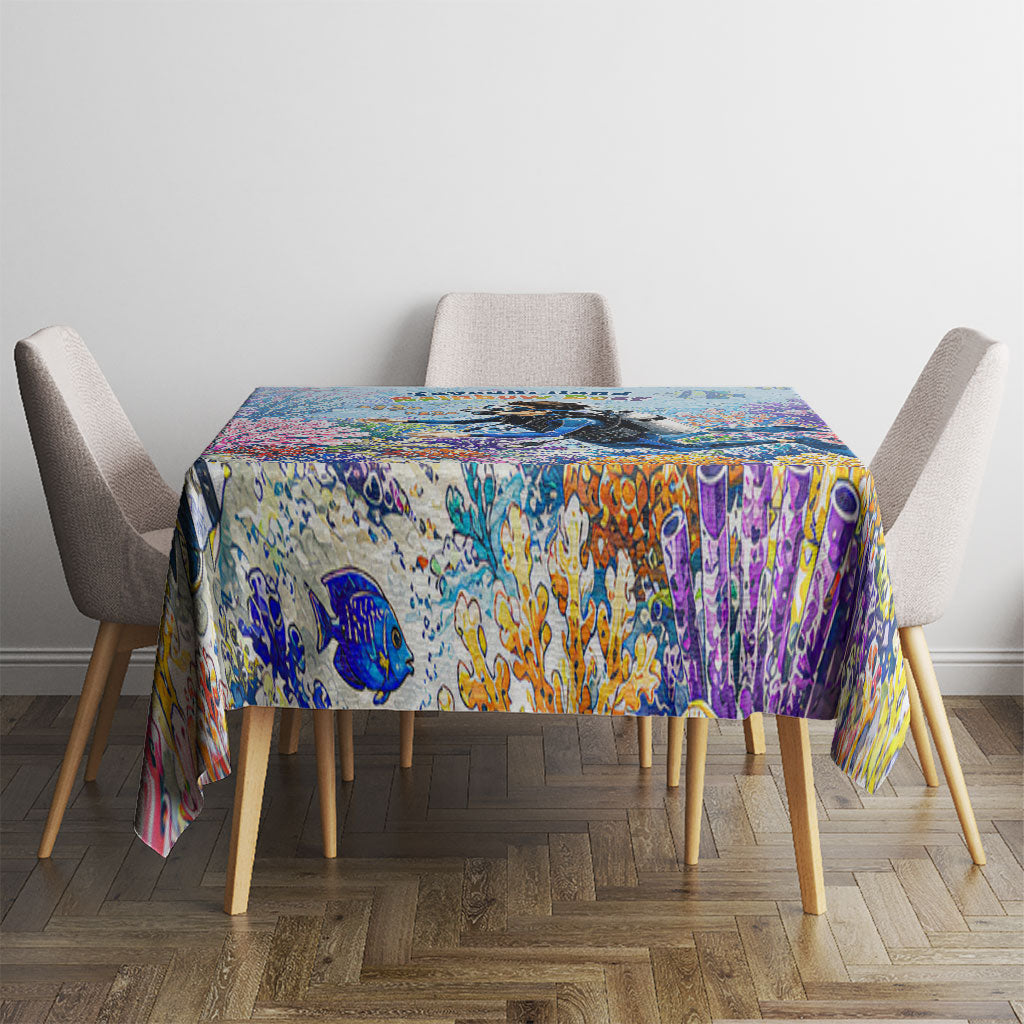 Fiji Taveuni Rainbow Reef Tablecloth Scuba Diver Vibrant Undersea Coral Garden Watercolor