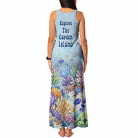 Fiji Taveuni Rainbow Reef Tank Maxi Dress Scuba Diver Vibrant Undersea Coral Garden Watercolor