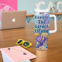 Fiji Taveuni Rainbow Reef Tumbler With Handle Scuba Diver Vibrant Undersea Coral Garden Watercolor