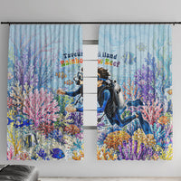 Fiji Taveuni Rainbow Reef Window Curtain Scuba Diver Vibrant Undersea Coral Garden Watercolor