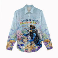 Fiji Taveuni Rainbow Reef Women Casual Shirt Scuba Diver Vibrant Undersea Coral Garden Watercolor