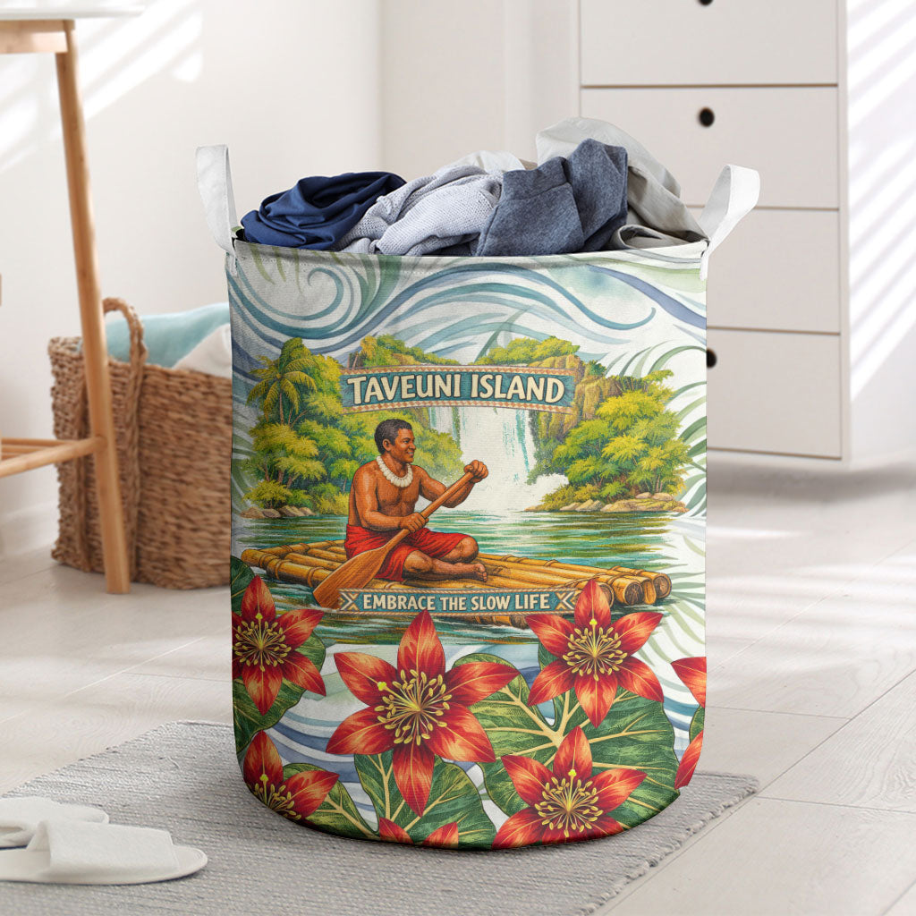 Fiji Taveuni Island Dateline Crossing Laundry Basket Tropical Cultural Landscape With Tagimoucia Floral Pattern