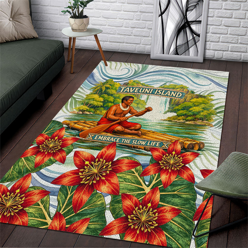Fiji Taveuni Island Dateline Crossing Area Rug Tropical Cultural Landscape With Tagimoucia Floral Pattern