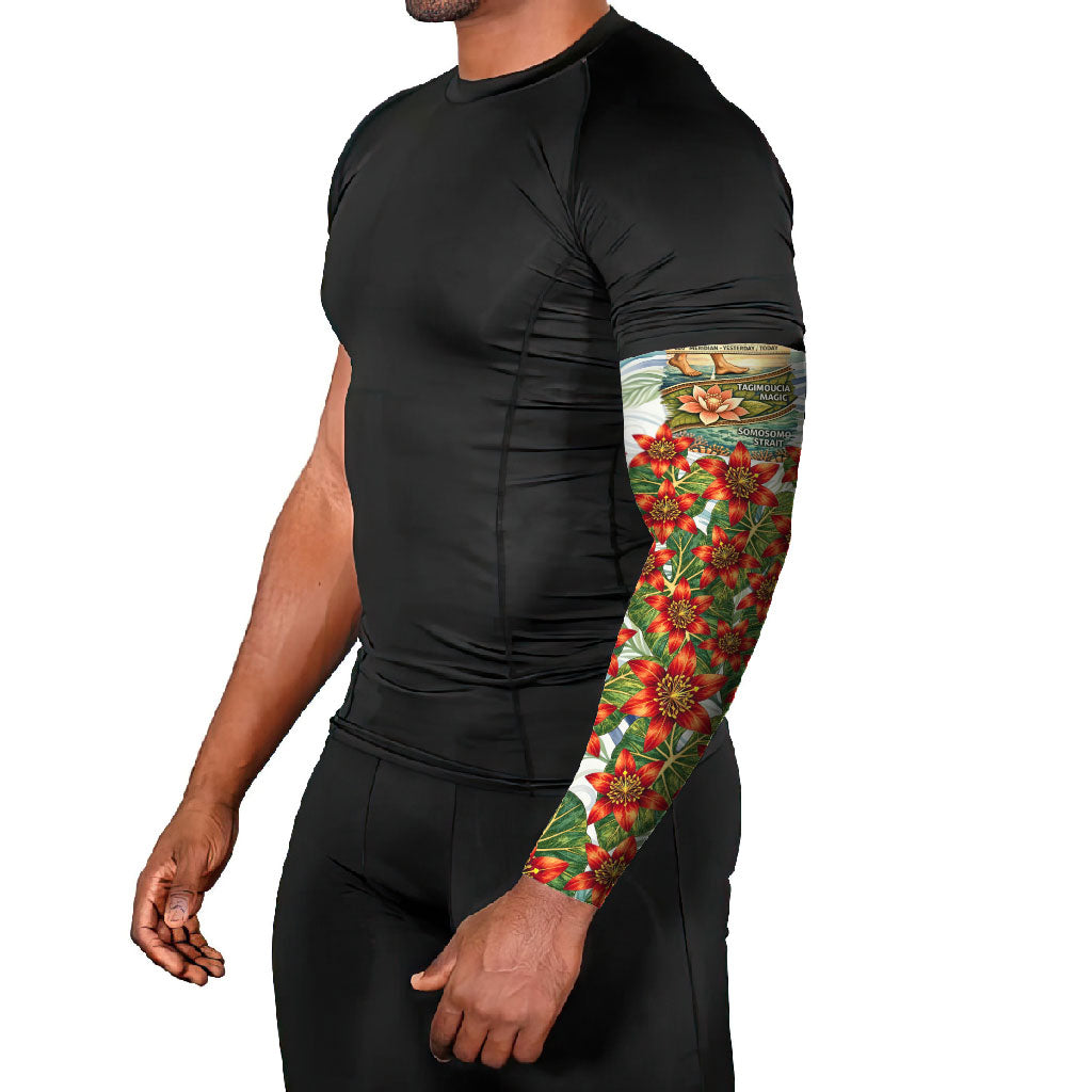 Fiji Taveuni Island Dateline Crossing Arm Sleeves Tropical Cultural Landscape With Tagimoucia Floral Pattern