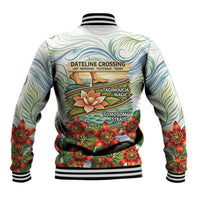 Fiji Taveuni Island Dateline Crossing Baseball Jacket Tropical Cultural Landscape With Tagimoucia Floral Pattern