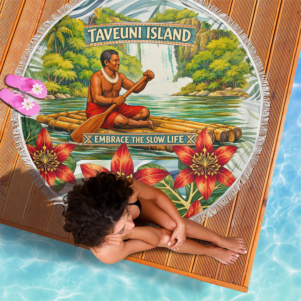 Fiji Taveuni Island Dateline Crossing Beach Blanket Tropical Cultural Landscape With Tagimoucia Floral Pattern