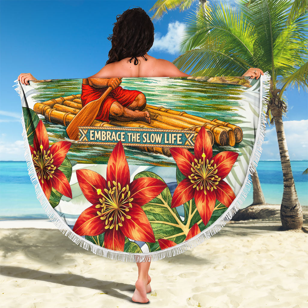 Fiji Taveuni Island Dateline Crossing Beach Blanket Tropical Cultural Landscape With Tagimoucia Floral Pattern