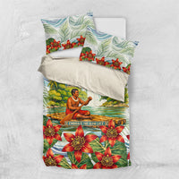 Fiji Taveuni Island Dateline Crossing Bedding Set Tropical Cultural Landscape With Tagimoucia Floral Pattern