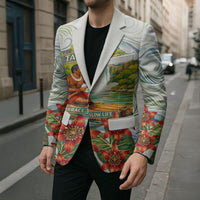 Fiji Taveuni Island Dateline Crossing Blazer Tropical Cultural Landscape With Tagimoucia Floral Pattern