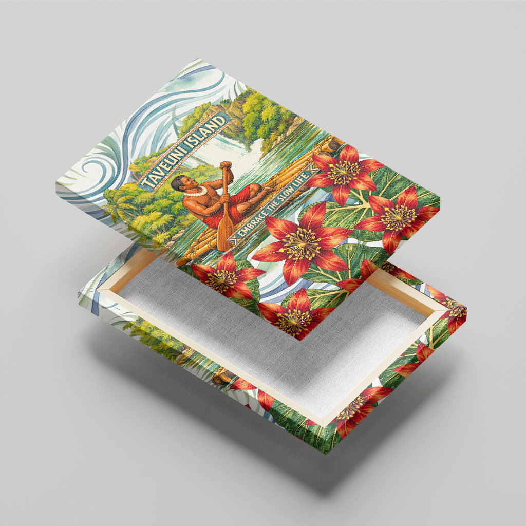 Fiji Taveuni Island Dateline Crossing Canvas Wall Art Tropical Cultural Landscape With Tagimoucia Floral Pattern