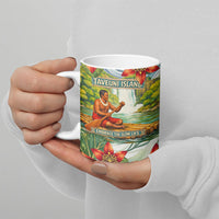 Fiji Taveuni Island Dateline Crossing Ceramic Mug Tropical Cultural Landscape With Tagimoucia Floral Pattern