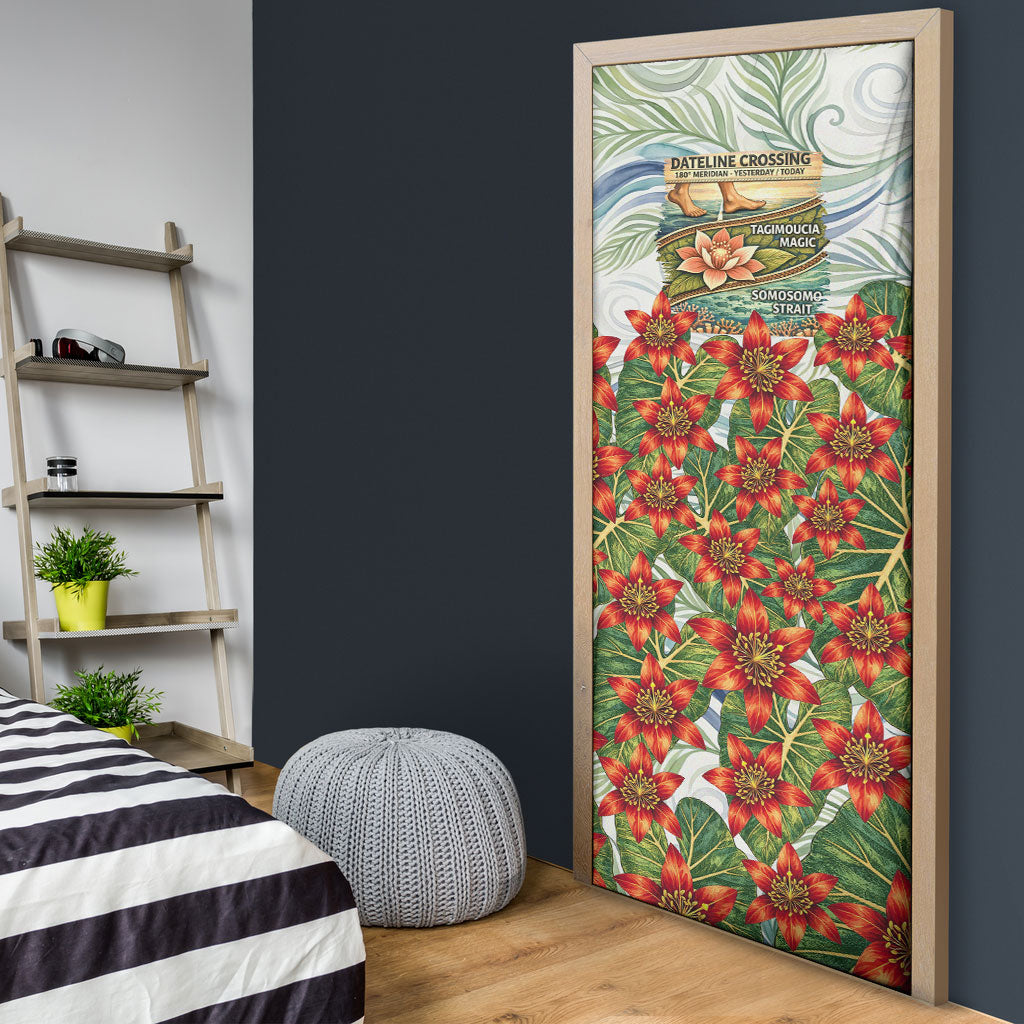 Fiji Taveuni Island Dateline Crossing Door Cover Tropical Cultural Landscape With Tagimoucia Floral Pattern