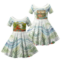 Fiji Taveuni Island Dateline Crossing Family Matching Off Shoulder Short Dress and Hawaiian Shirt Tropical Cultural Landscape With Tagimoucia Floral Pattern