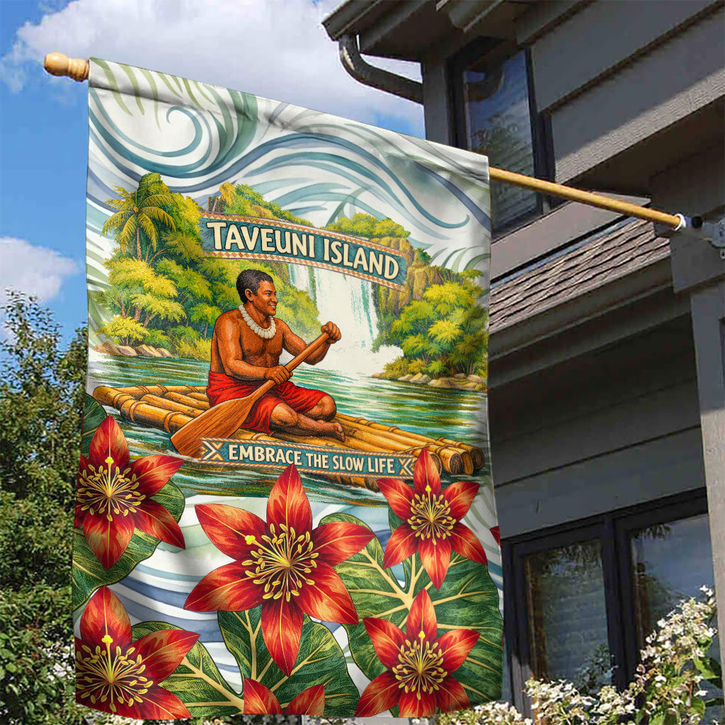 Fiji Taveuni Island Dateline Crossing Garden Flag Tropical Cultural Landscape With Tagimoucia Floral Pattern