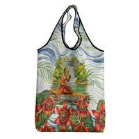 Fiji Taveuni Island Dateline Crossing Grocery Bag Tropical Cultural Landscape With Tagimoucia Floral Pattern