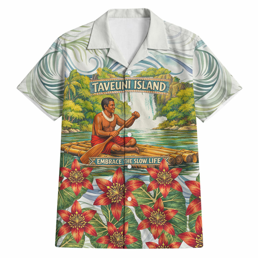 Fiji Taveuni Island Dateline Crossing Hawaiian Shirt Tropical Cultural Landscape With Tagimoucia Floral Pattern