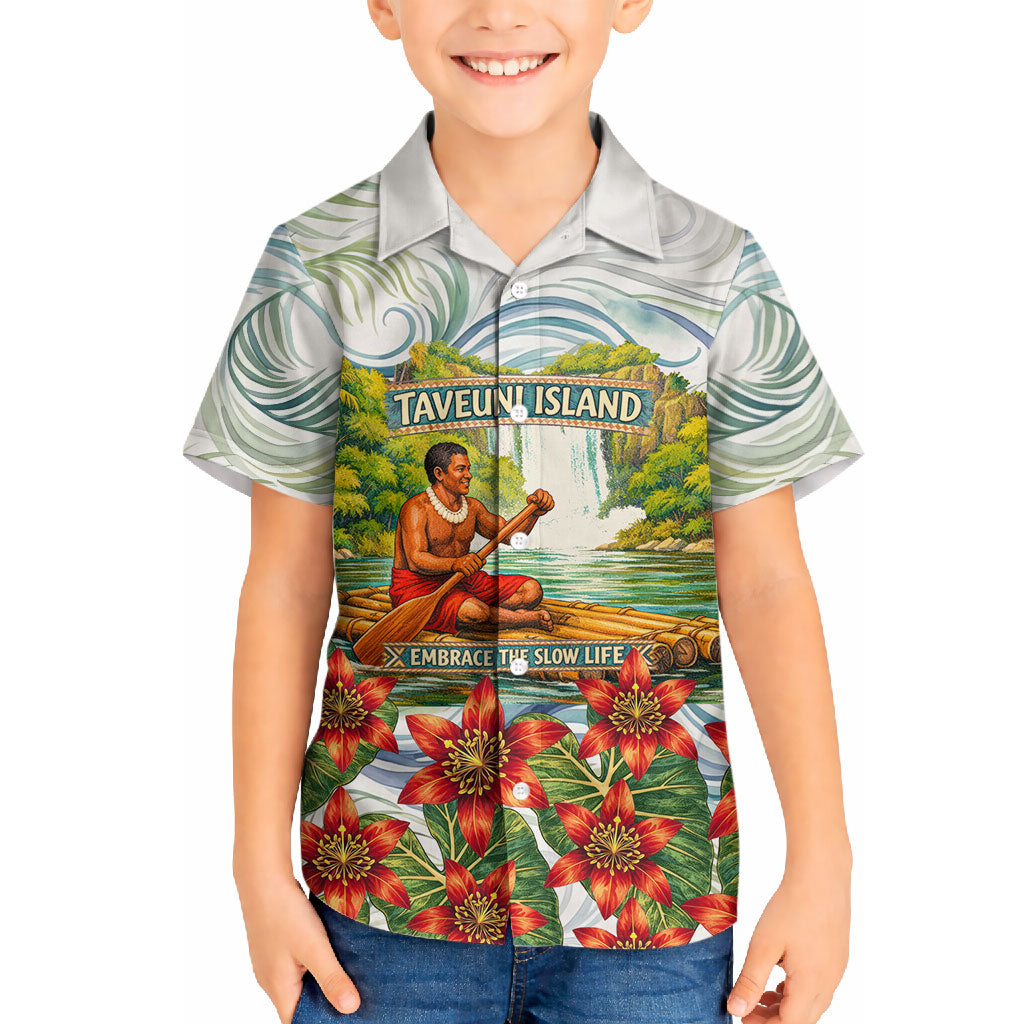 Fiji Taveuni Island Dateline Crossing Hawaiian Shirt Tropical Cultural Landscape With Tagimoucia Floral Pattern