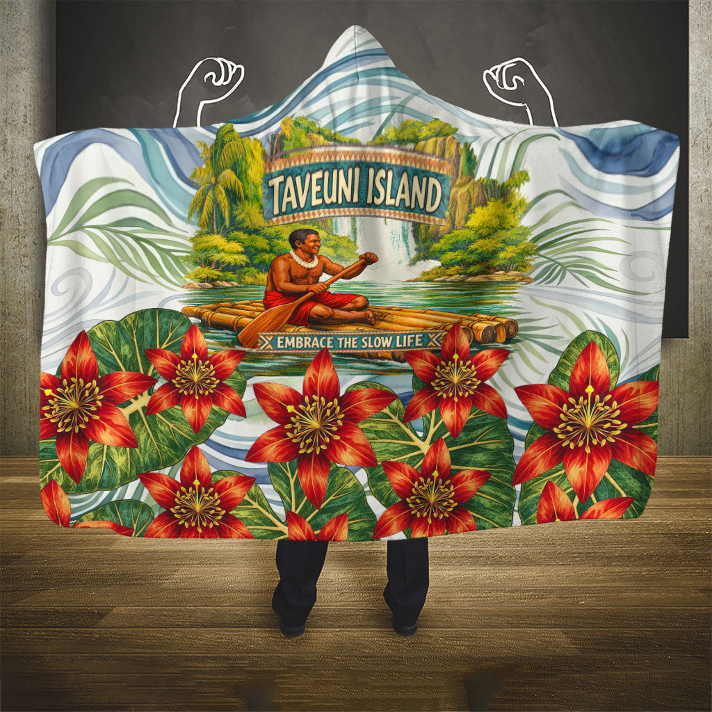 Fiji Taveuni Island Dateline Crossing Hooded Blanket Tropical Cultural Landscape With Tagimoucia Floral Pattern