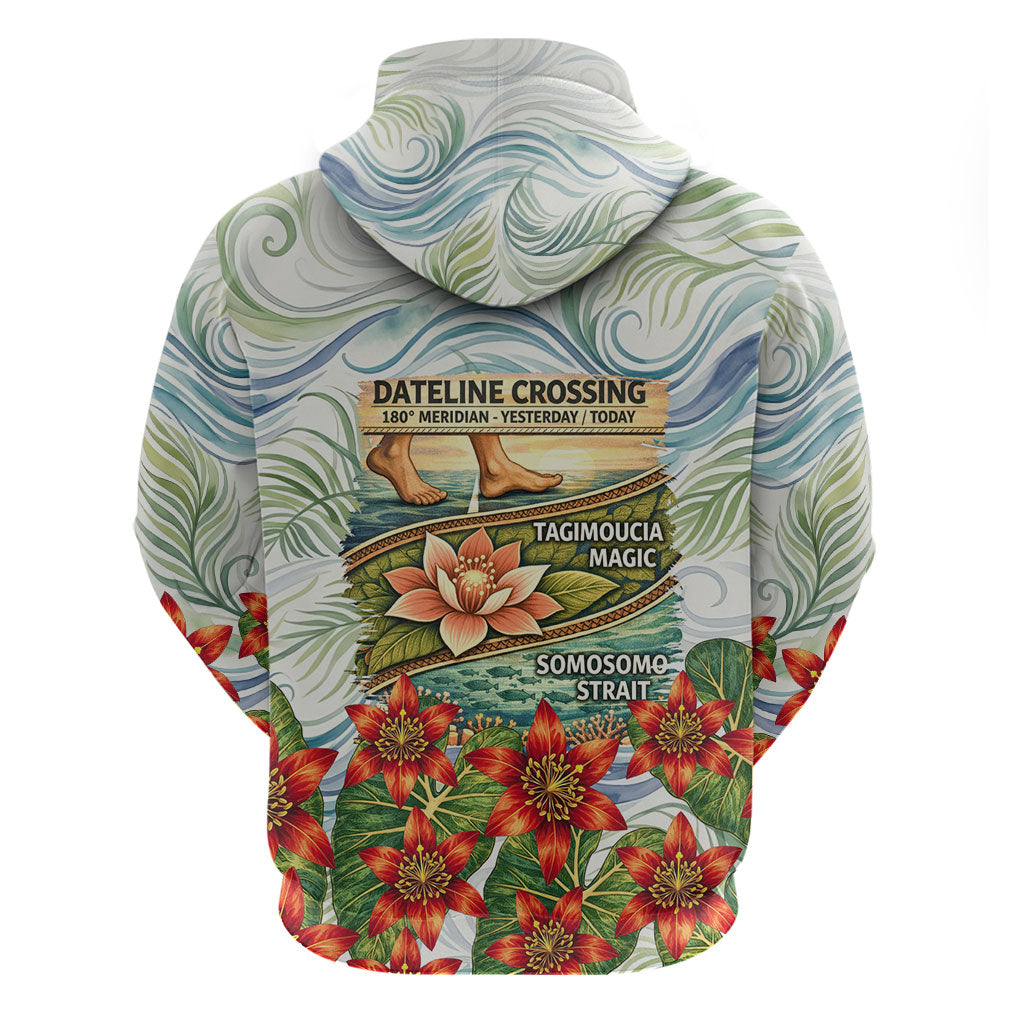Fiji Taveuni Island Dateline Crossing Hoodie Tropical Cultural Landscape With Tagimoucia Floral Pattern
