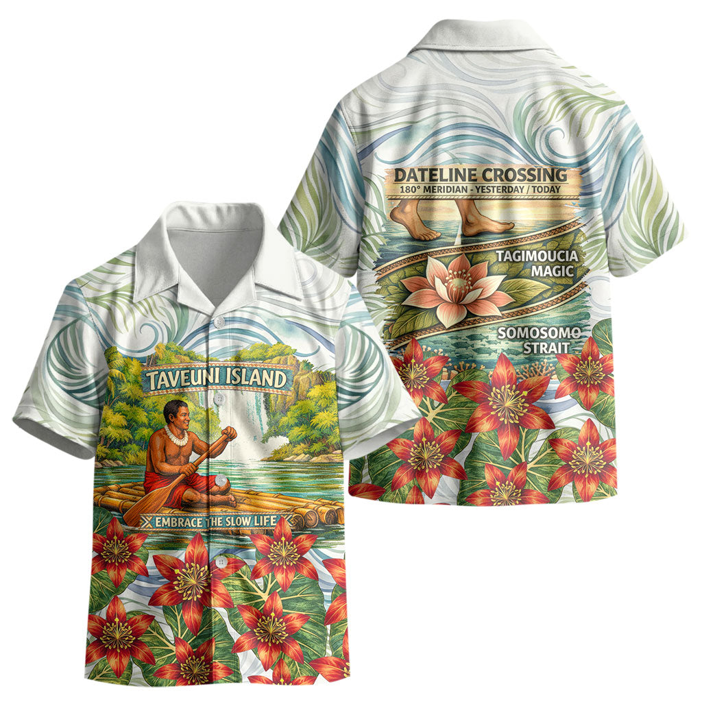 Fiji Taveuni Island Dateline Crossing Kid Hawaiian Shirt Tropical Cultural Landscape With Tagimoucia Floral Pattern