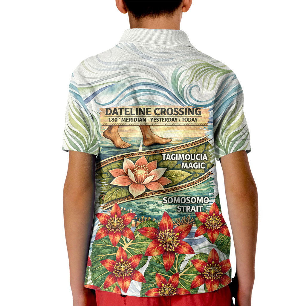 Fiji Taveuni Island Dateline Crossing Kid Polo Shirt Tropical Cultural Landscape With Tagimoucia Floral Pattern