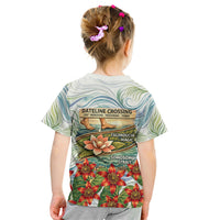 Fiji Taveuni Island Dateline Crossing Kid T Shirt Tropical Cultural Landscape With Tagimoucia Floral Pattern