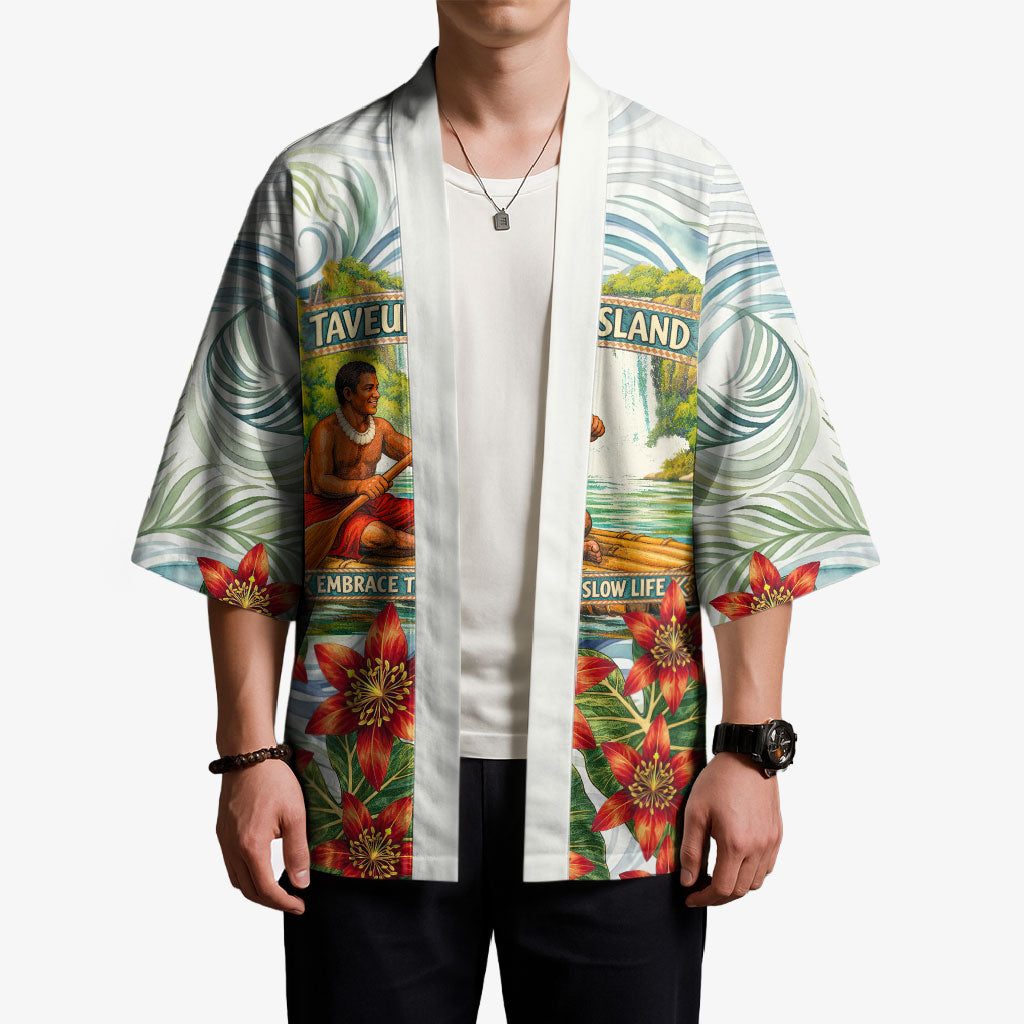 Fiji Taveuni Island Dateline Crossing Kimono Tropical Cultural Landscape With Tagimoucia Floral Pattern
