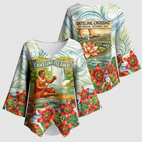 Fiji Taveuni Island Dateline Crossing Kimono Sleeve Blouse Tropical Cultural Landscape With Tagimoucia Floral Pattern