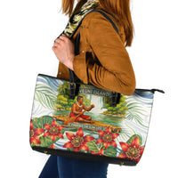 Fiji Taveuni Island Dateline Crossing Leather Tote Bag Tropical Cultural Landscape With Tagimoucia Floral Pattern