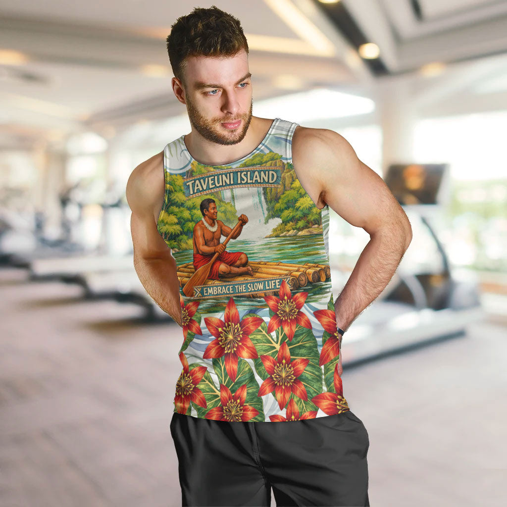 Fiji Taveuni Island Dateline Crossing Men Tank Top Tropical Cultural Landscape With Tagimoucia Floral Pattern