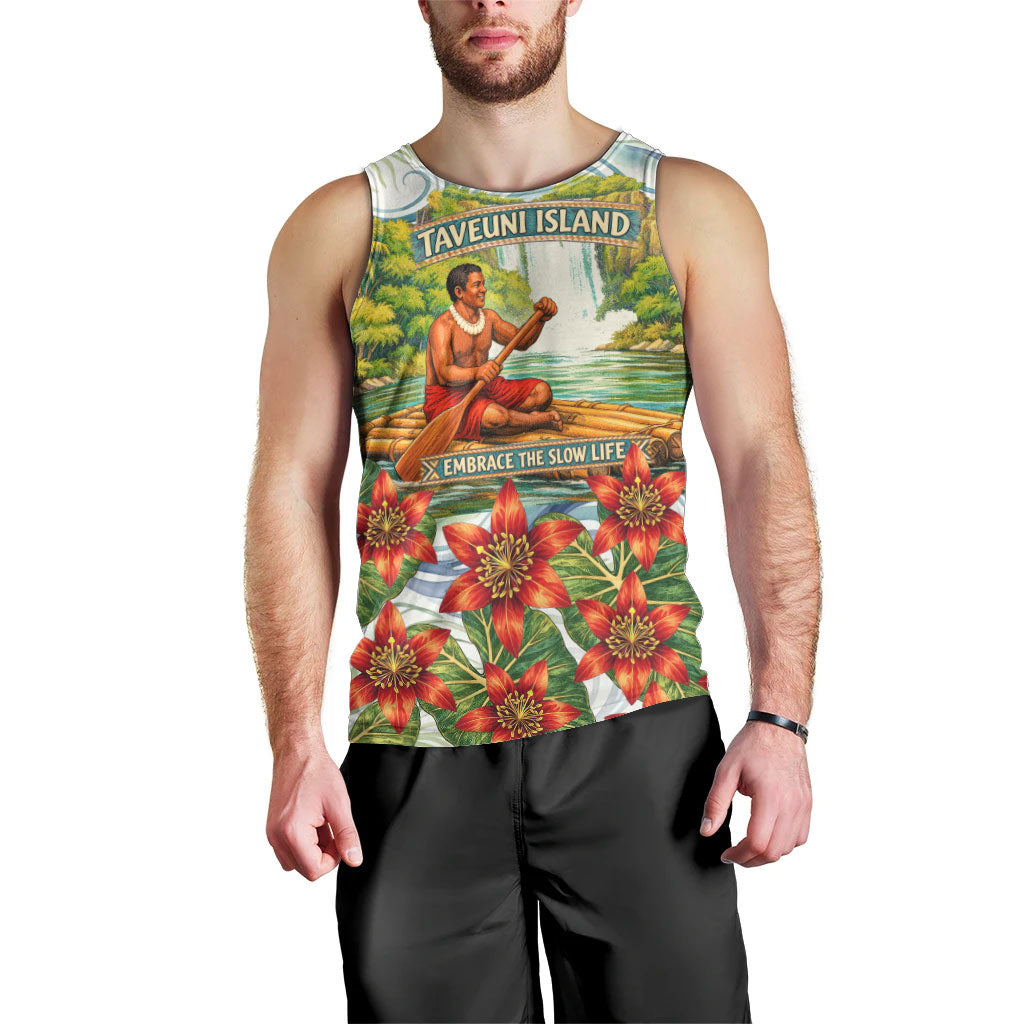 Fiji Taveuni Island Dateline Crossing Men Tank Top Tropical Cultural Landscape With Tagimoucia Floral Pattern
