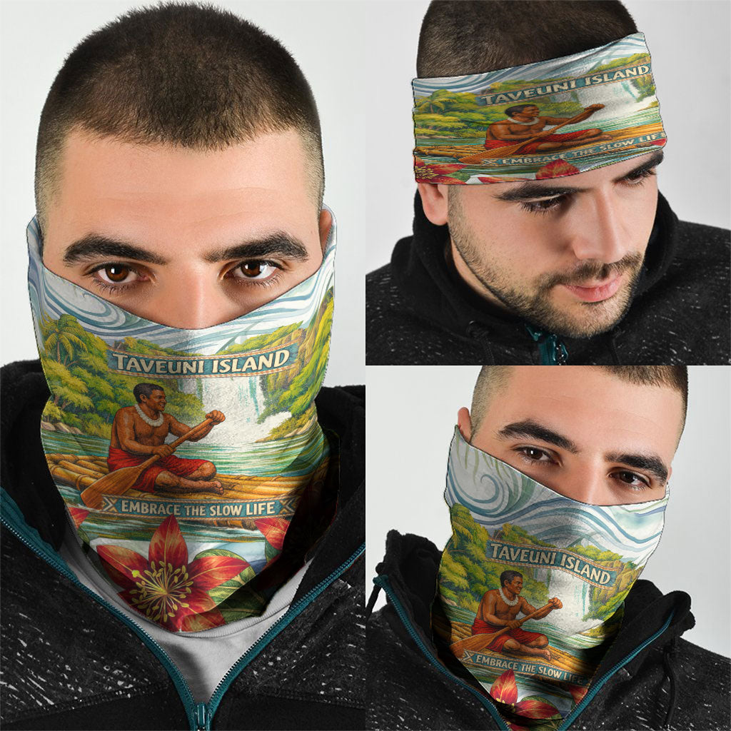 Fiji Taveuni Island Dateline Crossing Neck Gaiter Tropical Cultural Landscape With Tagimoucia Floral Pattern