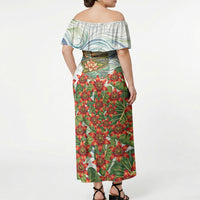 Fiji Taveuni Island Dateline Crossing Off Shoulder Maxi Dress Tropical Cultural Landscape With Tagimoucia Floral Pattern