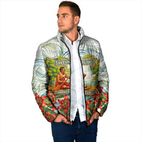 Fiji Taveuni Island Dateline Crossing Padded Jacket Tropical Cultural Landscape With Tagimoucia Floral Pattern