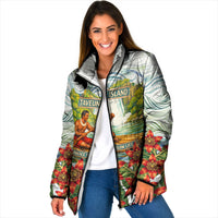 Fiji Taveuni Island Dateline Crossing Padded Jacket Tropical Cultural Landscape With Tagimoucia Floral Pattern