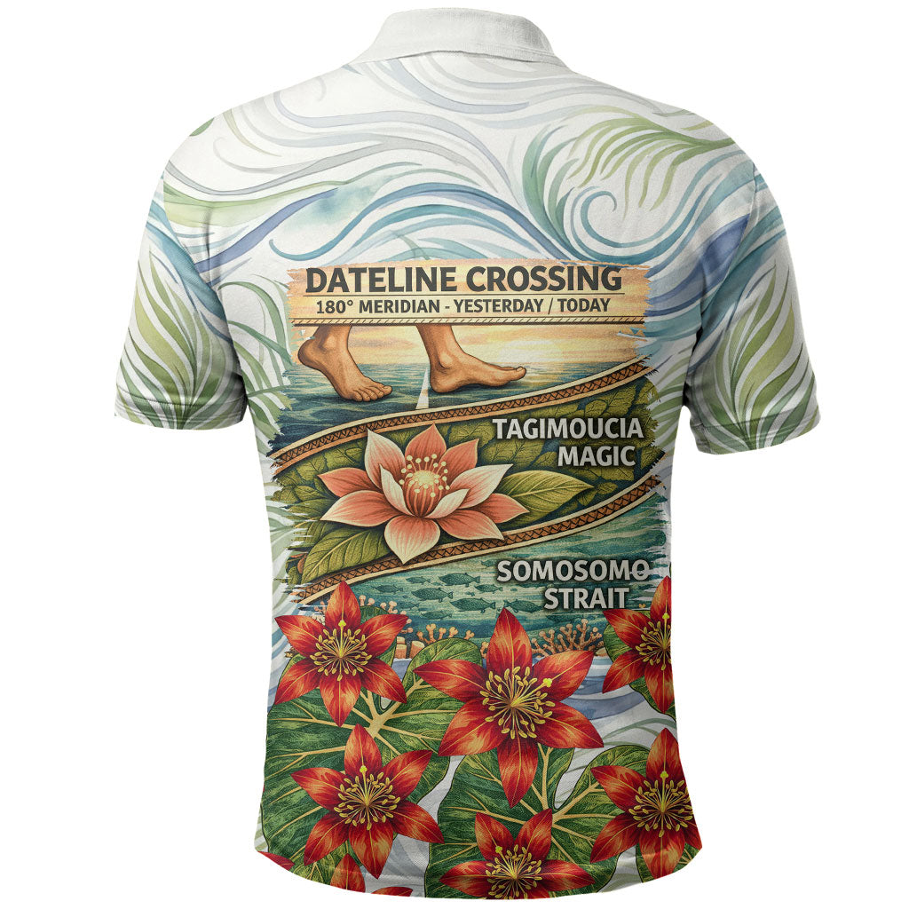 Fiji Taveuni Island Dateline Crossing Polo Shirt Tropical Cultural Landscape With Tagimoucia Floral Pattern