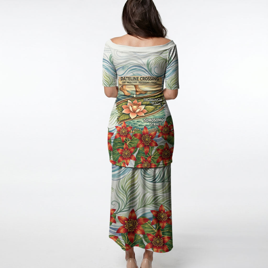 Fiji Taveuni Island Dateline Crossing Puletasi Tropical Cultural Landscape With Tagimoucia Floral Pattern