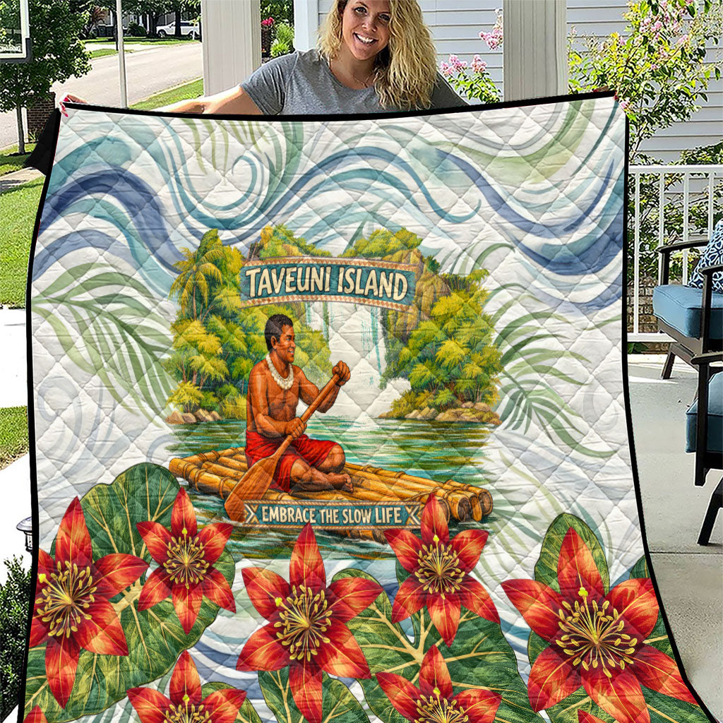 Fiji Taveuni Island Dateline Crossing Quilt Tropical Cultural Landscape With Tagimoucia Floral Pattern