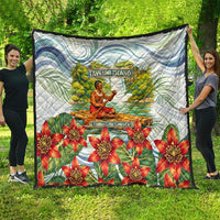 Fiji Taveuni Island Dateline Crossing Quilt Tropical Cultural Landscape With Tagimoucia Floral Pattern
