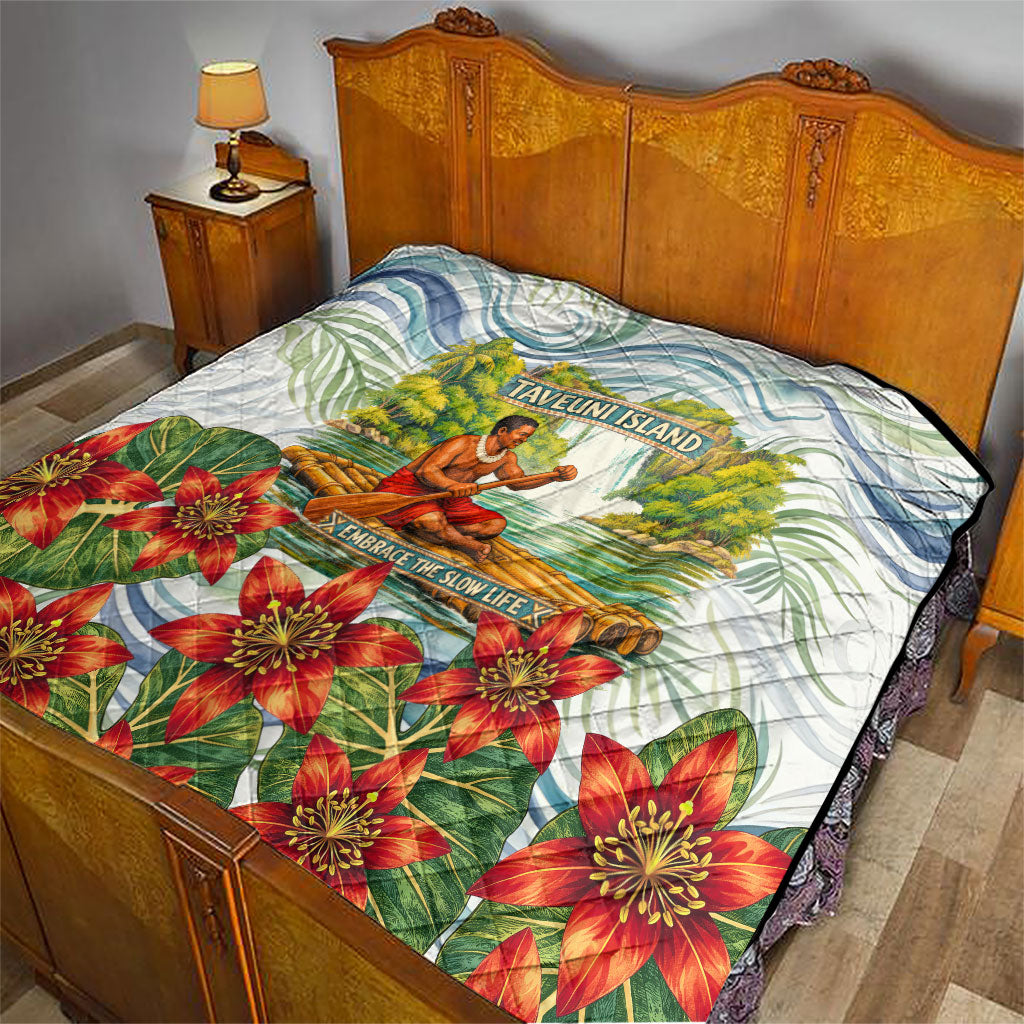 Fiji Taveuni Island Dateline Crossing Quilt Tropical Cultural Landscape With Tagimoucia Floral Pattern