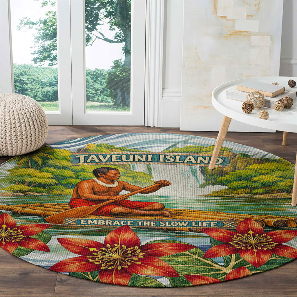 Fiji Taveuni Island Dateline Crossing Round Carpet Tropical Cultural Landscape With Tagimoucia Floral Pattern