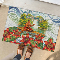 Fiji Taveuni Island Dateline Crossing Rubber Doormat Tropical Cultural Landscape With Tagimoucia Floral Pattern