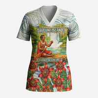 Fiji Taveuni Island Dateline Crossing Scrub Top Tropical Cultural Landscape With Tagimoucia Floral Pattern