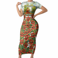 Fiji Taveuni Island Dateline Crossing Short Sleeve Bodycon Dress Tropical Cultural Landscape With Tagimoucia Floral Pattern