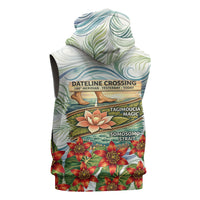 Fiji Taveuni Island Dateline Crossing Sleeveless Zip Hoodie Tropical Cultural Landscape With Tagimoucia Floral Pattern