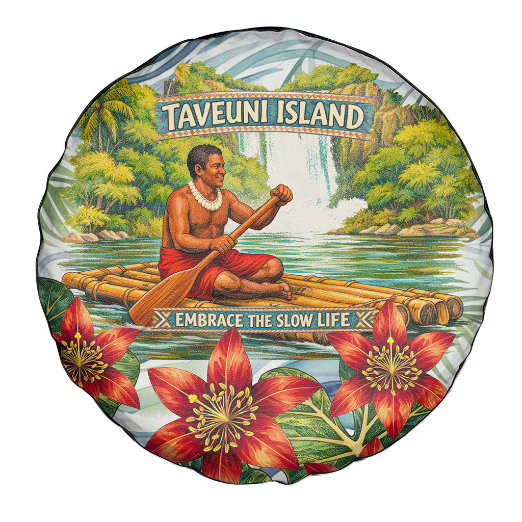 Fiji Taveuni Island Dateline Crossing Spare Tire Cover Tropical Cultural Landscape With Tagimoucia Floral Pattern